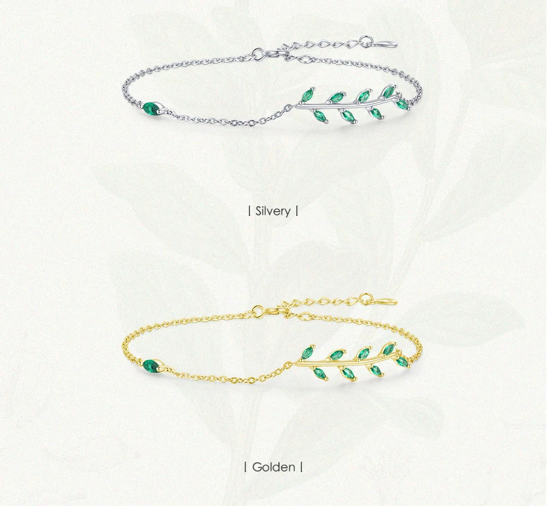 MODIAN 925 Sterling Silver Green Leaf Zirconia Adjustable Link Chain Bracelet For Women Fashion Wedding Jewelry Accessories