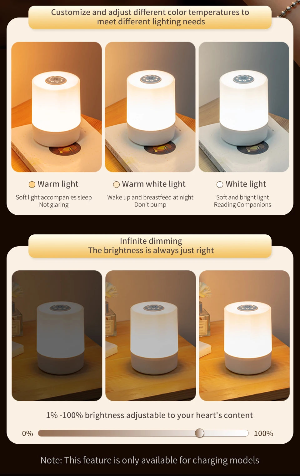 USB Touch Night Lamp LED Lamp Remote Control Switch Rechargeable Three Colors Lights Bedroom Portable Table Bedside Night Lamp