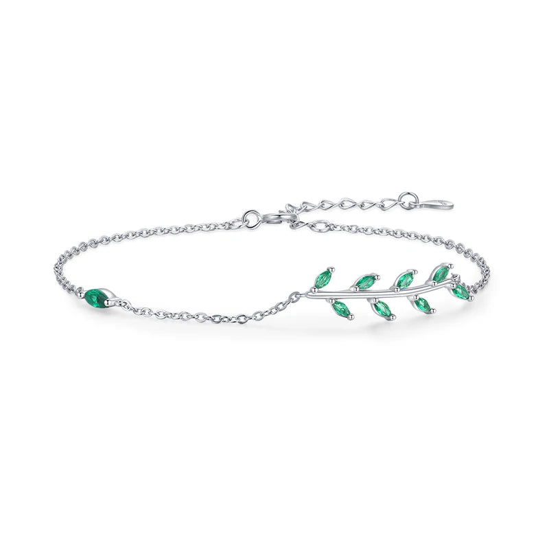 MODIAN 925 Sterling Silver Green Leaf Zirconia Adjustable Link Chain Bracelet For Women Fashion Wedding Jewelry Accessories