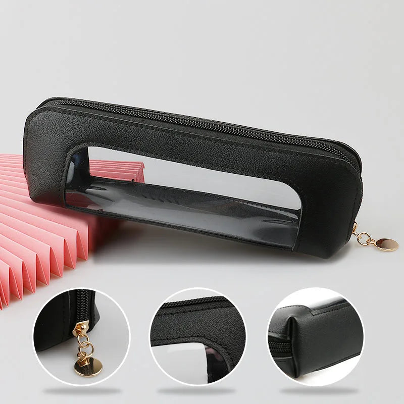 Clear Makeup Bag, PU Leather Travel Makeup Brush Case Portable Transparent Waterproof Cosmetic Organizer Pouch with Zipper