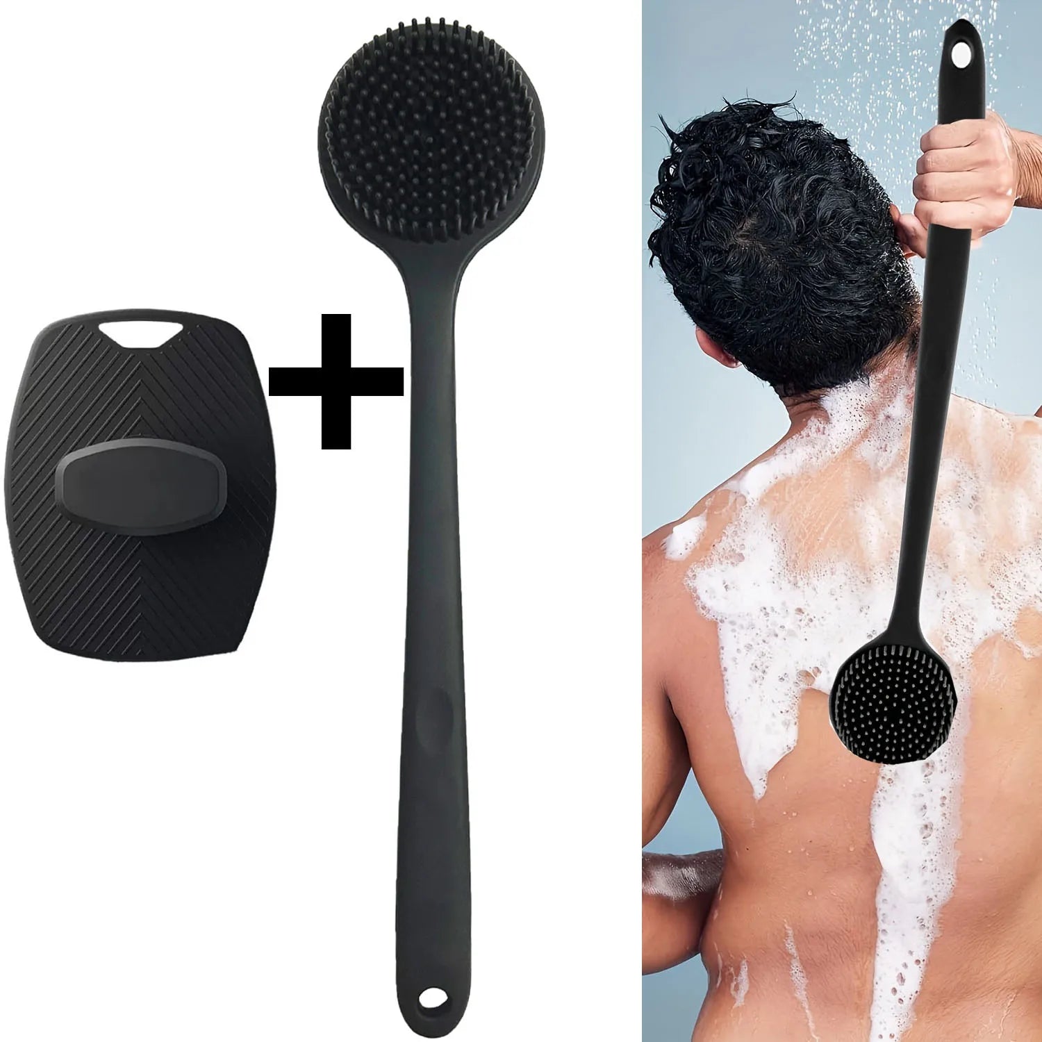 2Pcs Shower Back Scrubber Exfoliating Bath Brush Gentle Exfoliation Body Shower Silicone Shower Brush Long Handle Bath Brushes