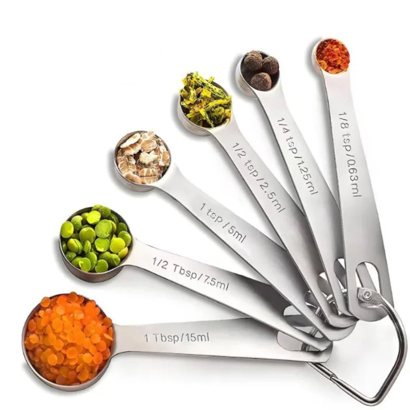 6pcs Measuring Spoons Stainless Steel Measuring Baking Measuring Coffee Bean Spoons Household Seasoning Spoons