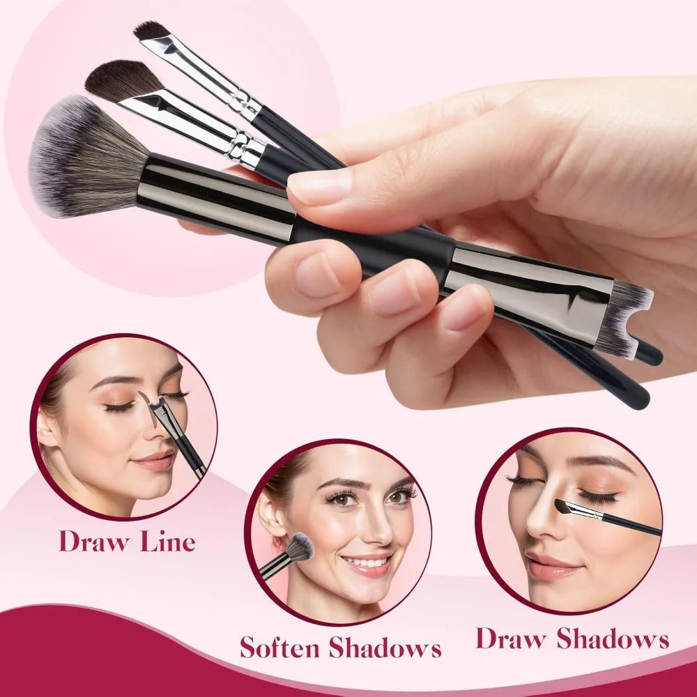 3pcs Makeup Brush Set 2 in 1 U-Shaped Cosmetic Brush Dual Ends Nose Contouring Mini Tilt Nose Shadow Brushes Cosmetics Tools