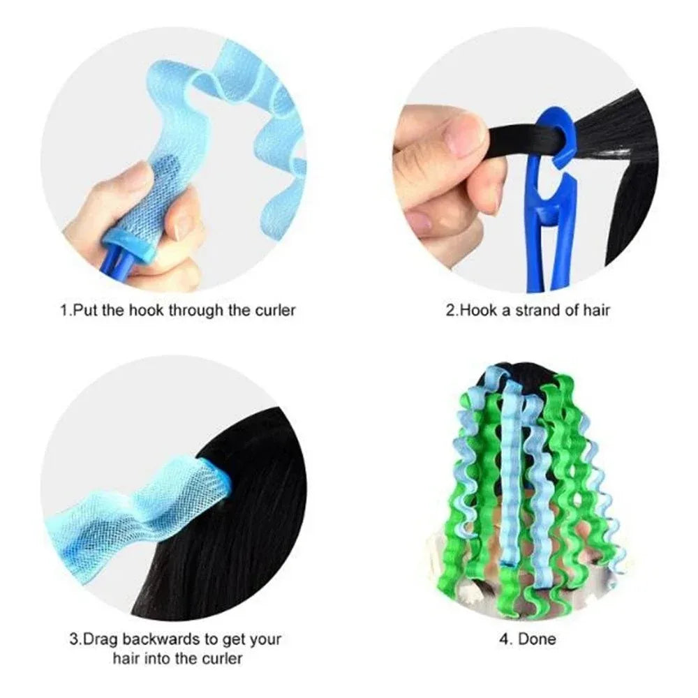 12Pcs Heatless Hair Curlers Spiral Hairs Curlers 30CM  Magic No Heat Hairs Curls for Long Styling Hooks DIY Hair Rollers Set