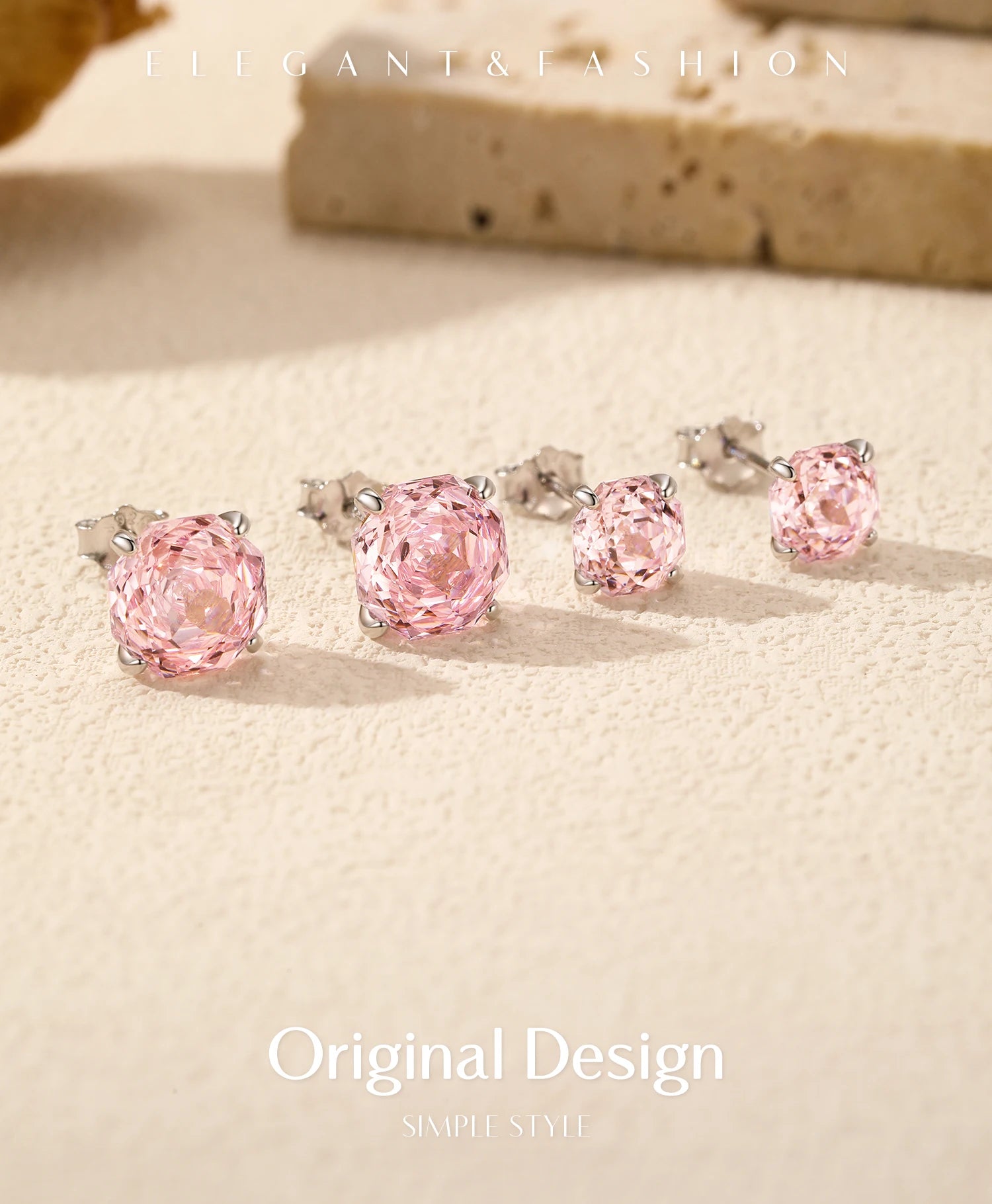 MODIAN 925 Sterling Silver Romantic Pink Rose Cut Sparkling Cubic Zirconia Stud Earrings For Women Party Trendy Jewelry