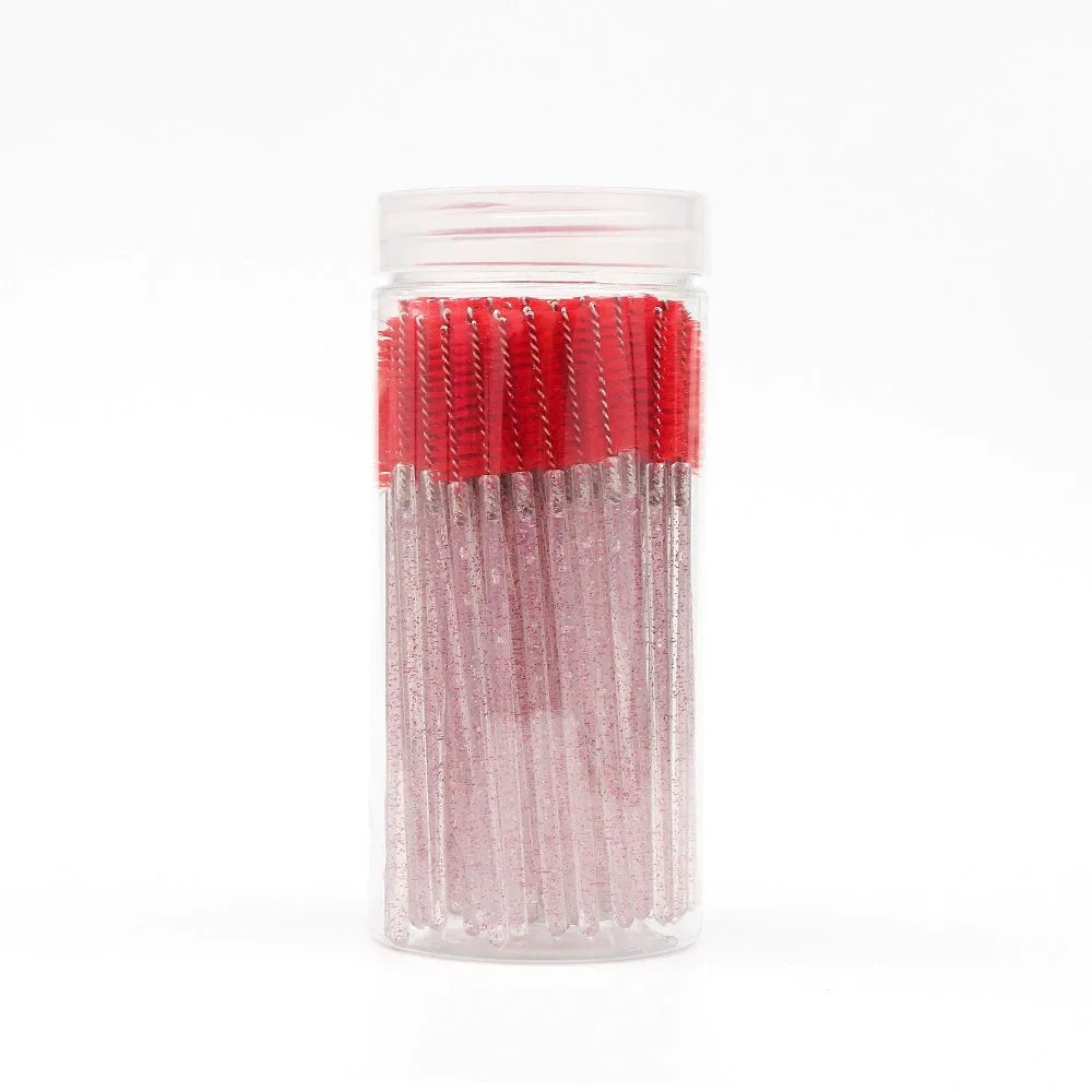 50Pcs Disposable Mascara Wands, Crystal Eyebrow Spoolies Brush for Eyelash Extensions Lash Brushes with Container Makeup Tools