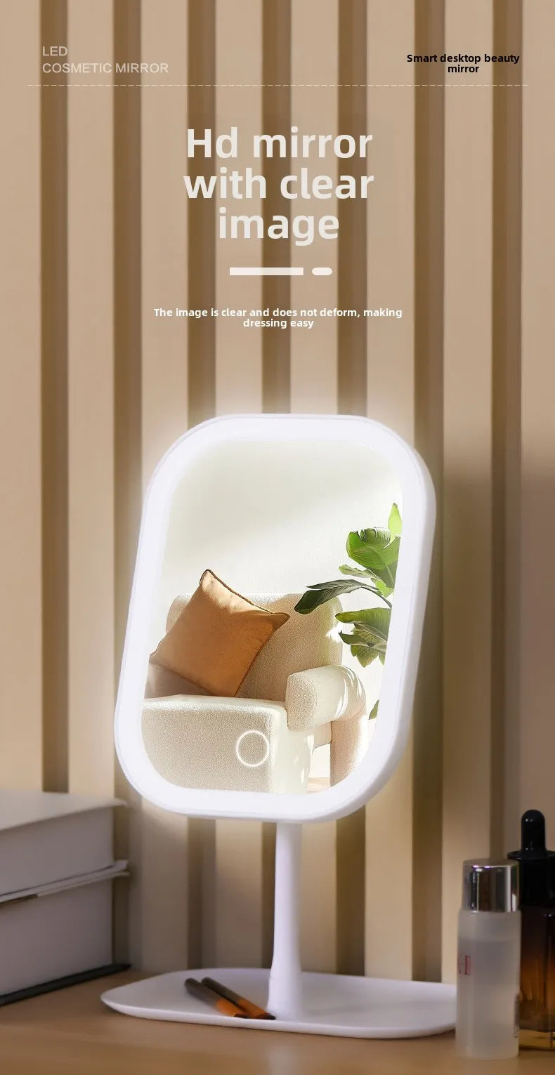 LED Vanity Mirror Intelligent Adjustable Three-color Light Vanity Mirror Desktop Fill Light Mirror One Touch Charging Model