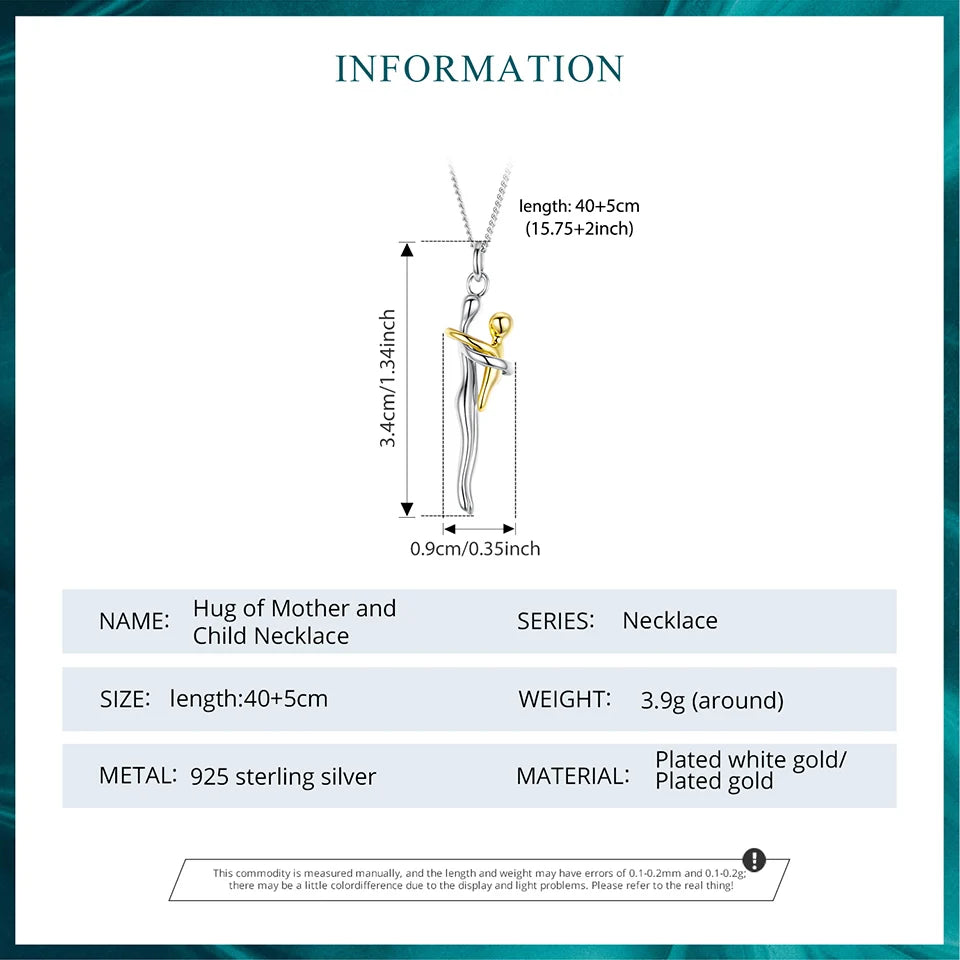 BAMOER 925 Sterling Silver Two-tones Hug Necklace, Detachable Mother and Child Pendant for Family Special DIY Love Jewelry