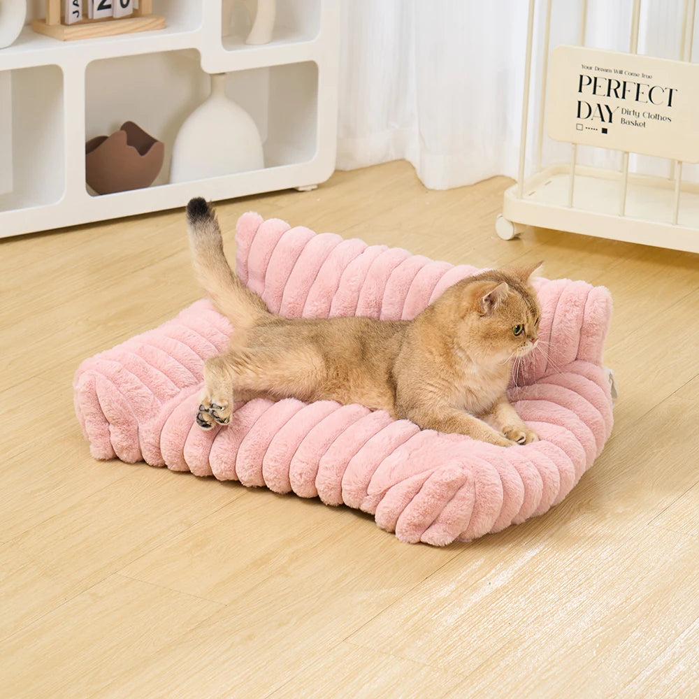 Warm Cat Dog Bed Sofa Cat Nest Soft Striped Pet Bed for Small Medium Dogs Comfortable Plush Puppy Bed
