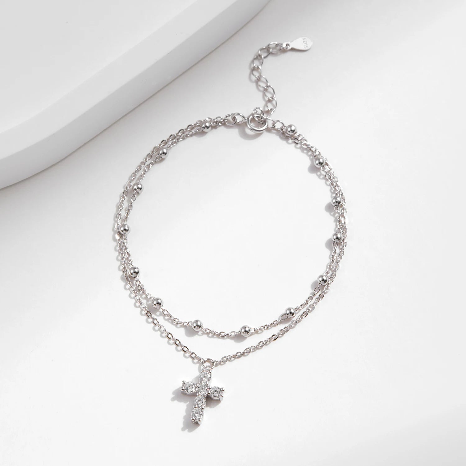 MODIAN Exquisite Cross CZ Bracelet 925 Sterling Silver Stackable Double Layer Link Chain Beads Bracelets For Women Fine Jewelry