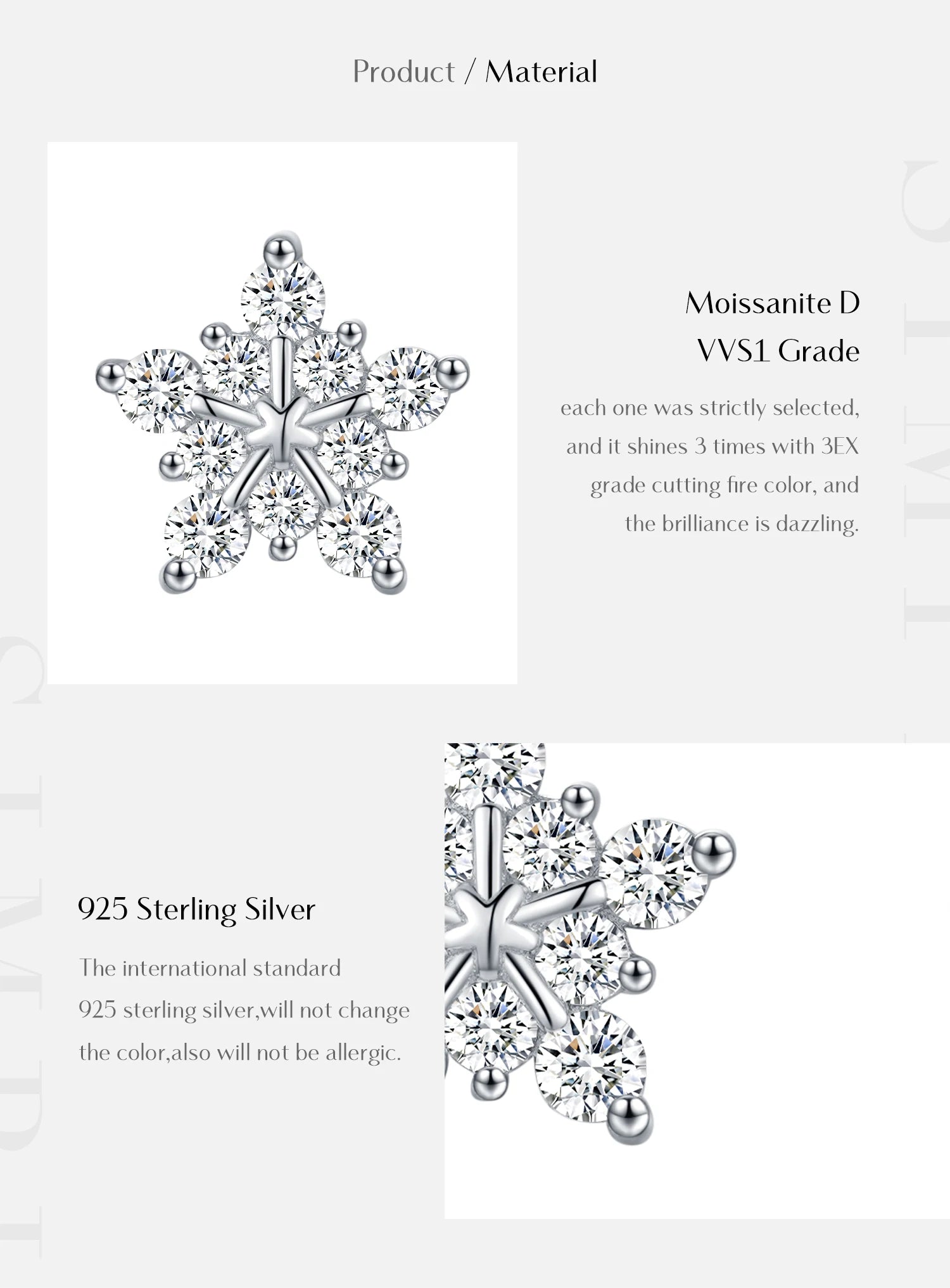 MODIAN D Color Dazzling Moissanite Earrings 925 Sterling Silver Trendy Cute Snowflake Stud Earrings For Women Fine Jewelry