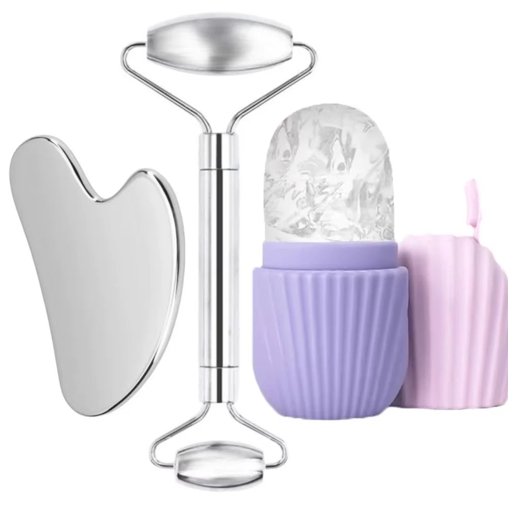 Ice Face Roller & Stainless Steel Gua Sha Tool Set, Facial Massager Ice Roller Skin Care Tool Beauty Set Beauty Skin Care Tools