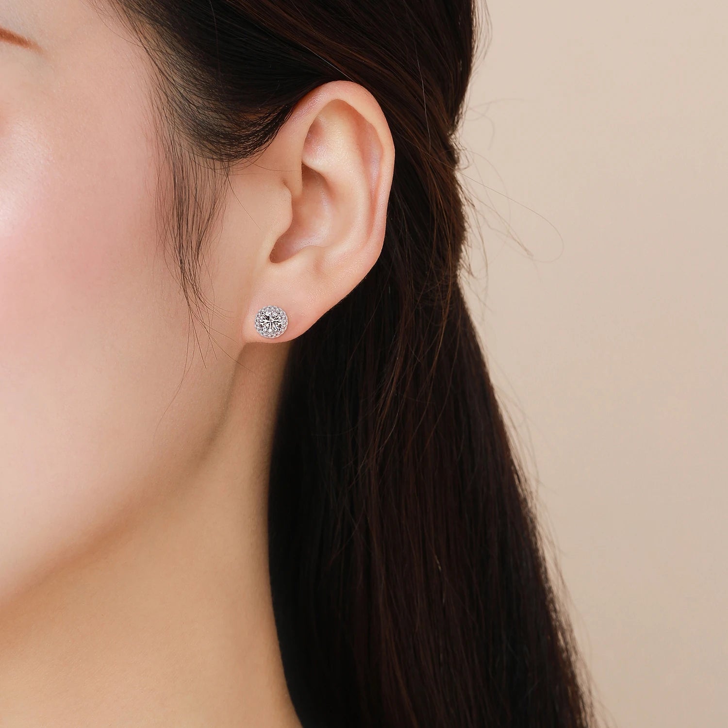 Modian Real 925 Sterling Silver Luxury Simple Cubic Zirconia Stud Earrings for Women Round CZ Wedding Statement Jewelry Gifts