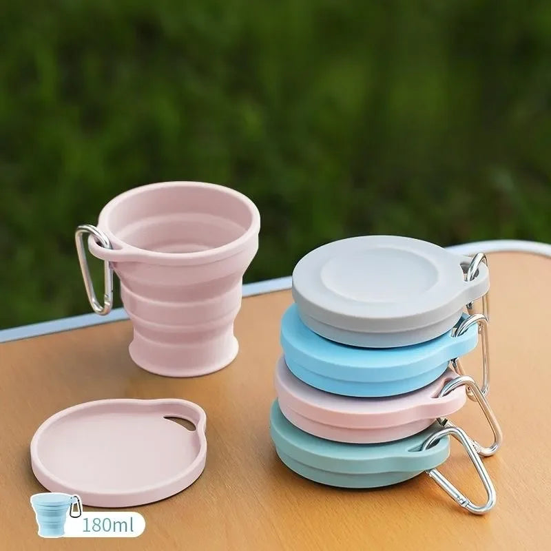 180ML Silicone Portable Folding Cup Mini Retractable CupTeacup Outdoor Travel Coffee Telescopic Drinking Mug with Lid