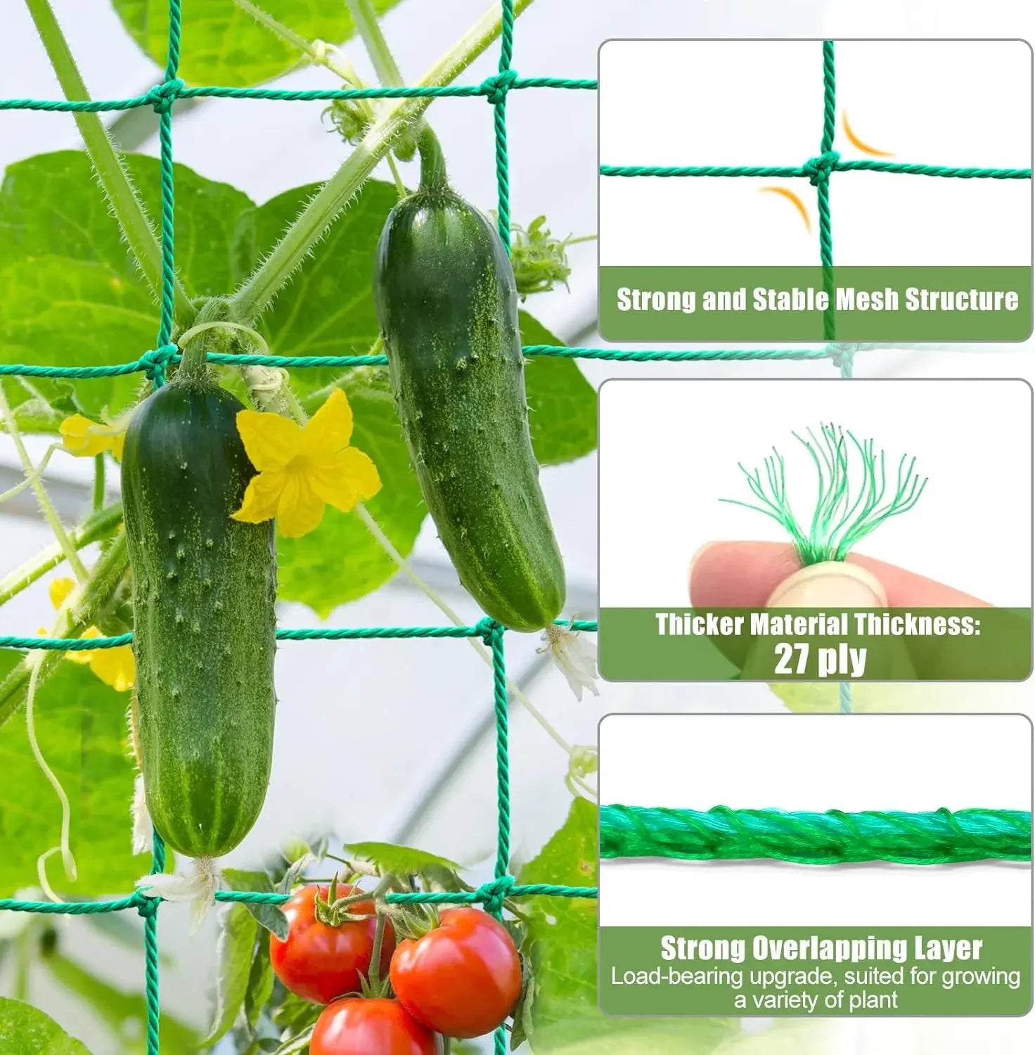 Thick Nylon Plant Trellis Strong Garden Climbing Netting Heavy Duty Mesh Net for Cucumber Tomato Grape Garden Accessories