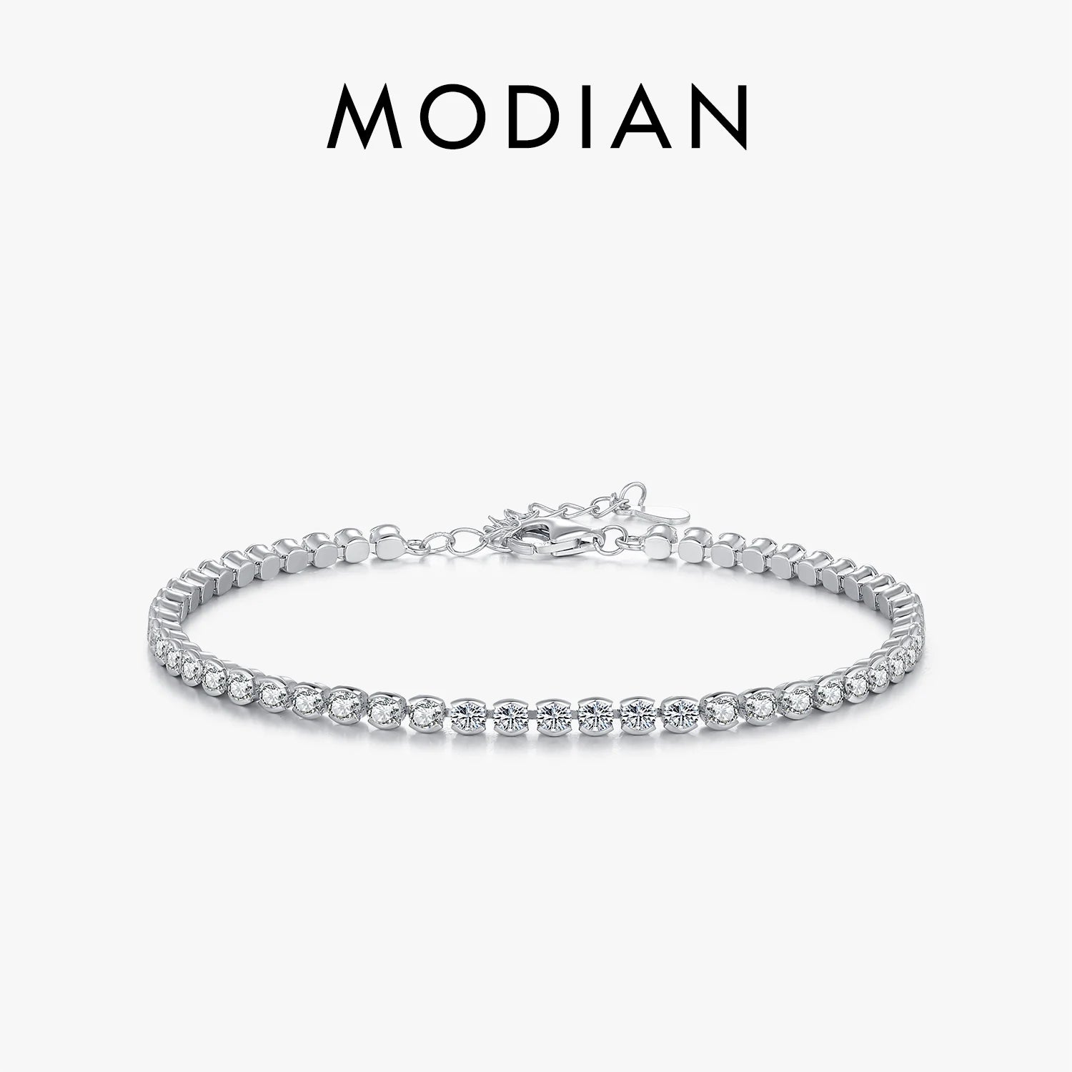 MODIAN 925 Sterling Silver Sparkling CZ Tennis Bracelet Round Zirconia Platinum Plated Bracelet For Women Fine Jewelry Gift