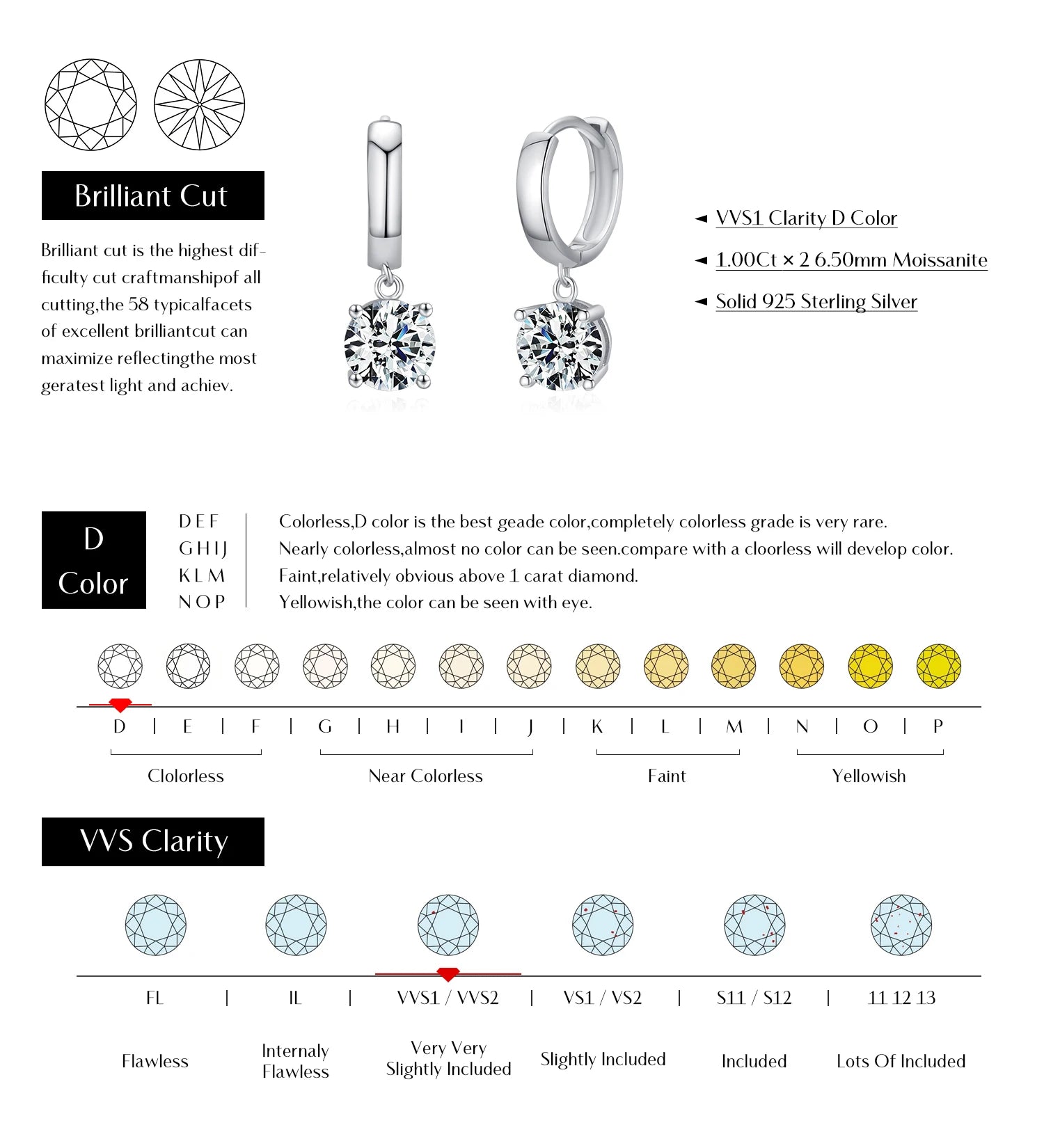MODIAN D Color Moissanite Hoop Earrings Lab Created Diamond For Women 925 Sterling Silver Wedding Fine Jewelry Gift
