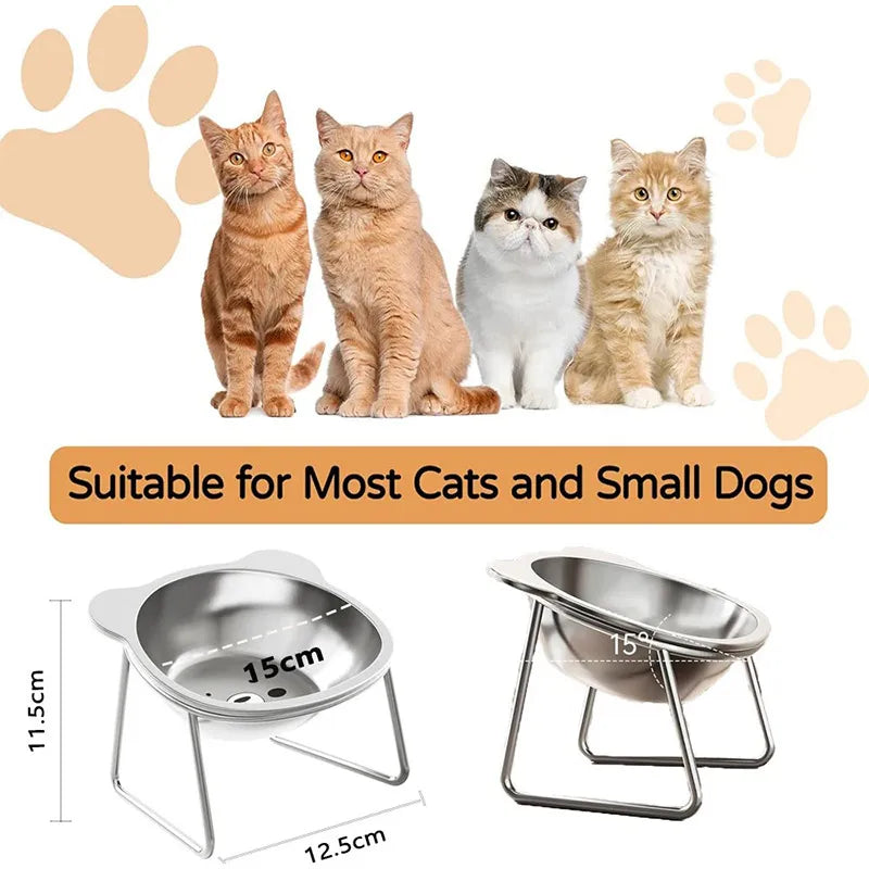 15 Degree Inclined Stainless Steel Cat Bowl Detachable Anti Overturning Elevated Cat Water Bowl Neck Protection Anti-flip