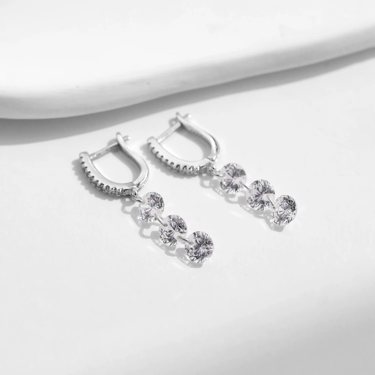 MODIAN 925 Sterling Silver Sparkling Luxury Clear CZ Swing Dangle Earrings Classic Wedding Drop Earrings For Women Jewelry