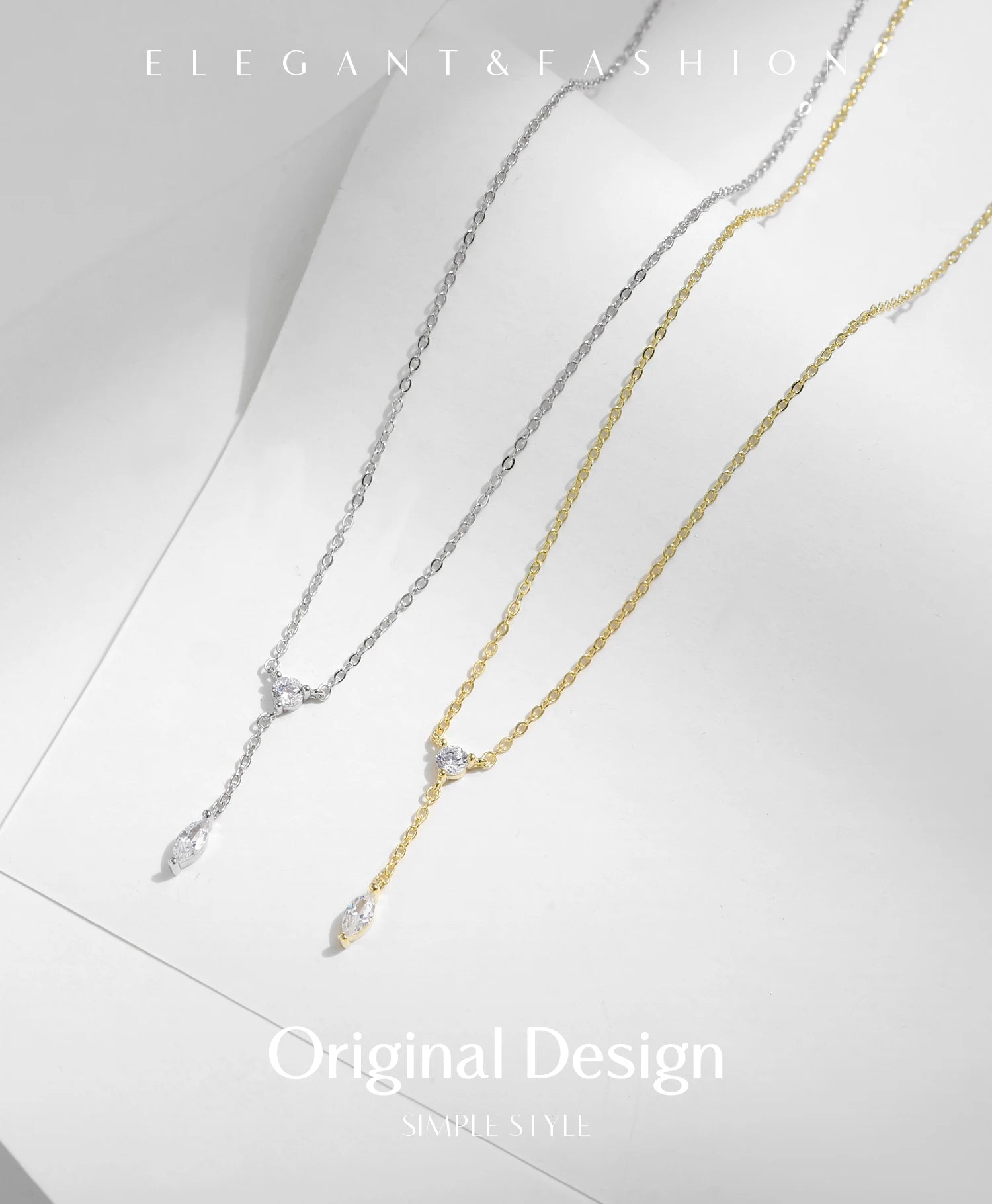 MODIAN 925 Sterling Silver Dainty Y Shape Round & Rhombic Fashion Pendant Necklace For Women Chain Necklace Trendy Jewelry Gift