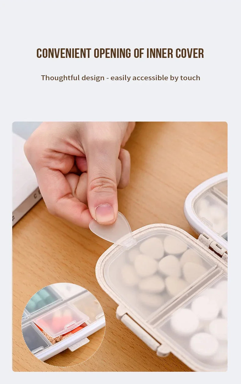 8 Grids  Pill Box With Seal Ring For Organizer Small Wheat Tablets Container Box For Tablets Straw Container For MedicinesTravel