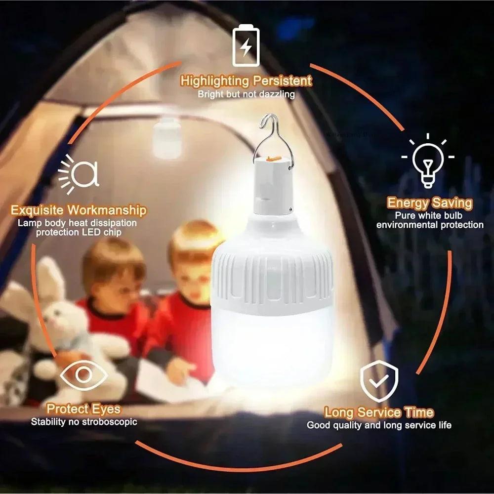 Rechargeable LED Indoor and Outdoor Emergency Portable Light (with Battery) Flash BBQ Tent Camping Light Lights Lamp Lantern