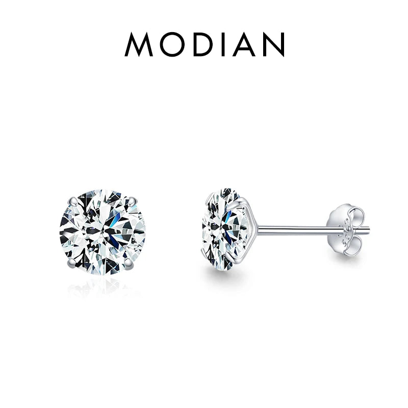 Modian Sparkling Clear CZ Stud Earrings 925 Sterling Silver Round Zirconia 4MM 5MM 6MM 7MM Earrings For Women Wedding Jewelry