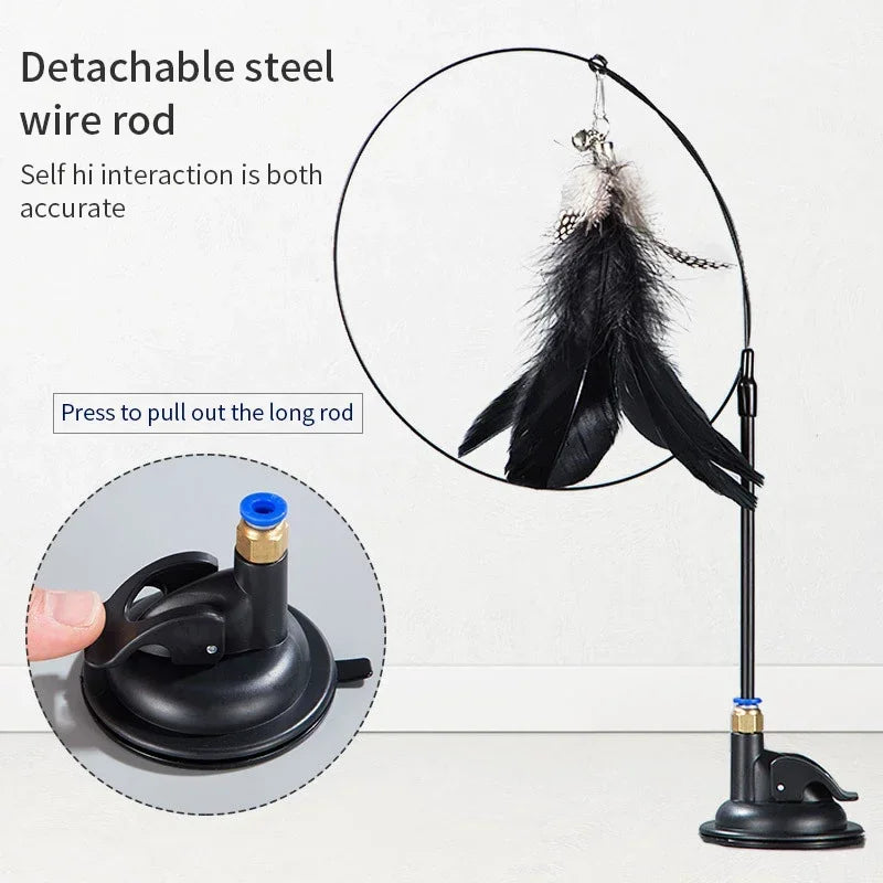 Feather Interactive Cat Toy Powerful Suction Cup Handfree Cat teasing Stick Kitten Playing Toy Wand  Products For Cats