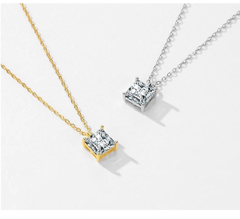 MODIAN 925 Sterling Silver Square Sparkling AAAAA CZ Pendant Necklace Platinum Plated Neck Chain for Wowen Weddng Fine Jewelry
