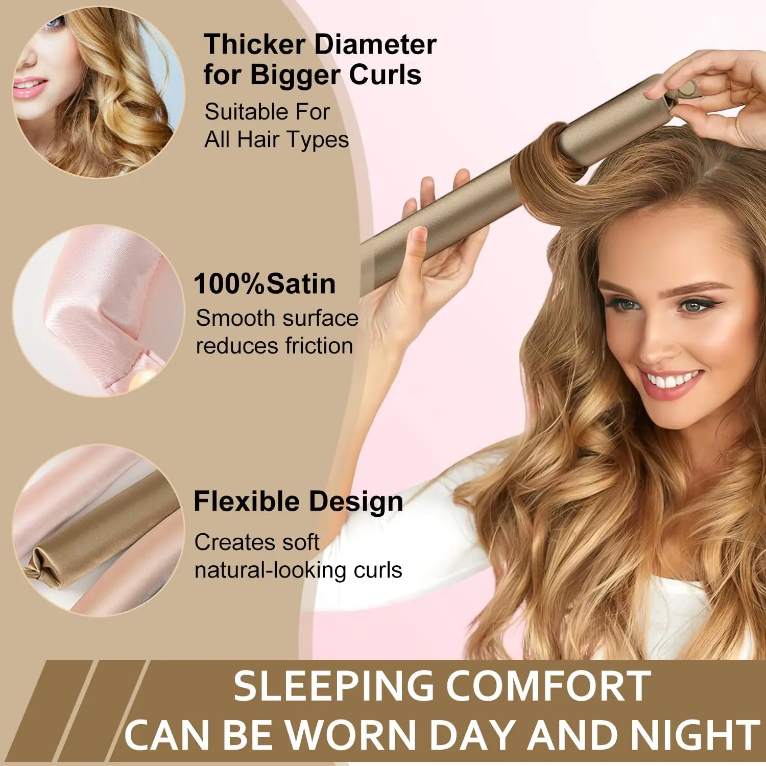 No Heat Hair Rollers Heatless Hair Curler Curling Rod Headband Satin Lazy Curls Soft Curlers Sleeping Flexi Rods Styling Tools