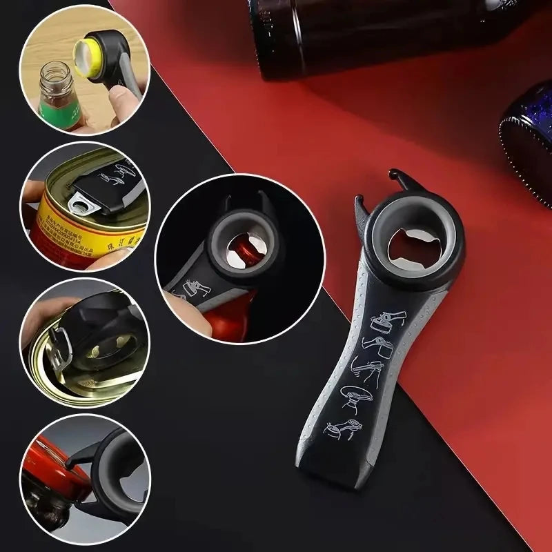 Multifunctional 5-in-1 Beer Bottle Can Opener Kitchen Anti-Slip Beer Cap Rotary Bottle Opener Kitchen Tool