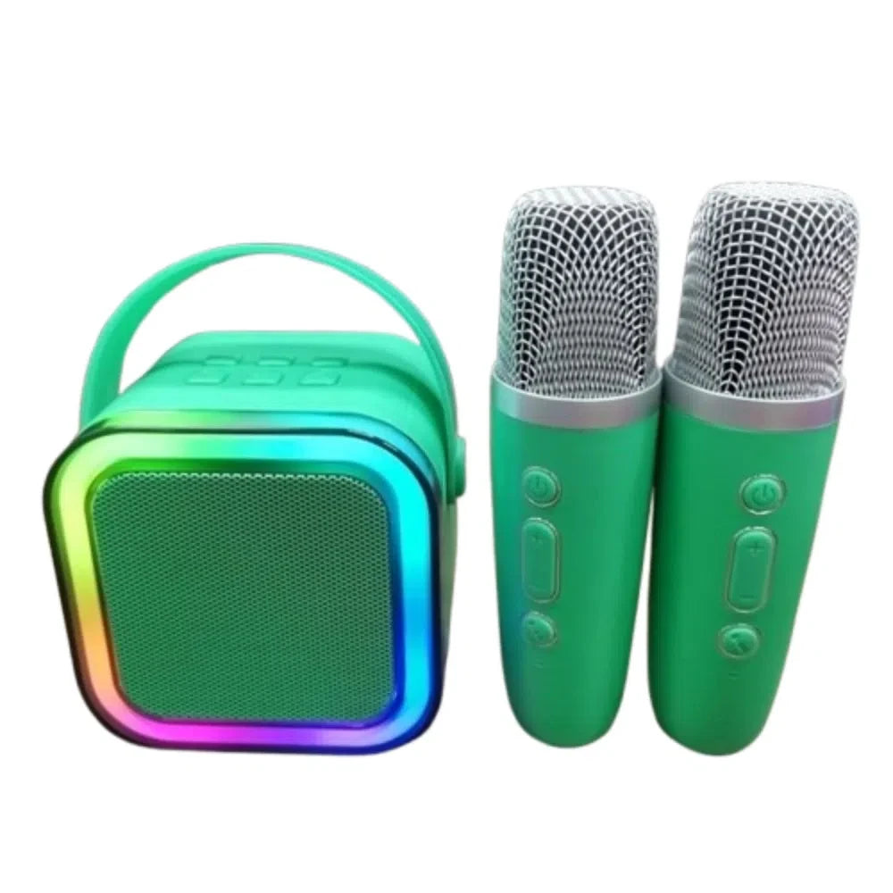 Bluetooth Audio Mini Karaoke Machine K12 with 1/2 Wireless Microphones Portable Bluetooth Speaker Fun Toys RGB Light