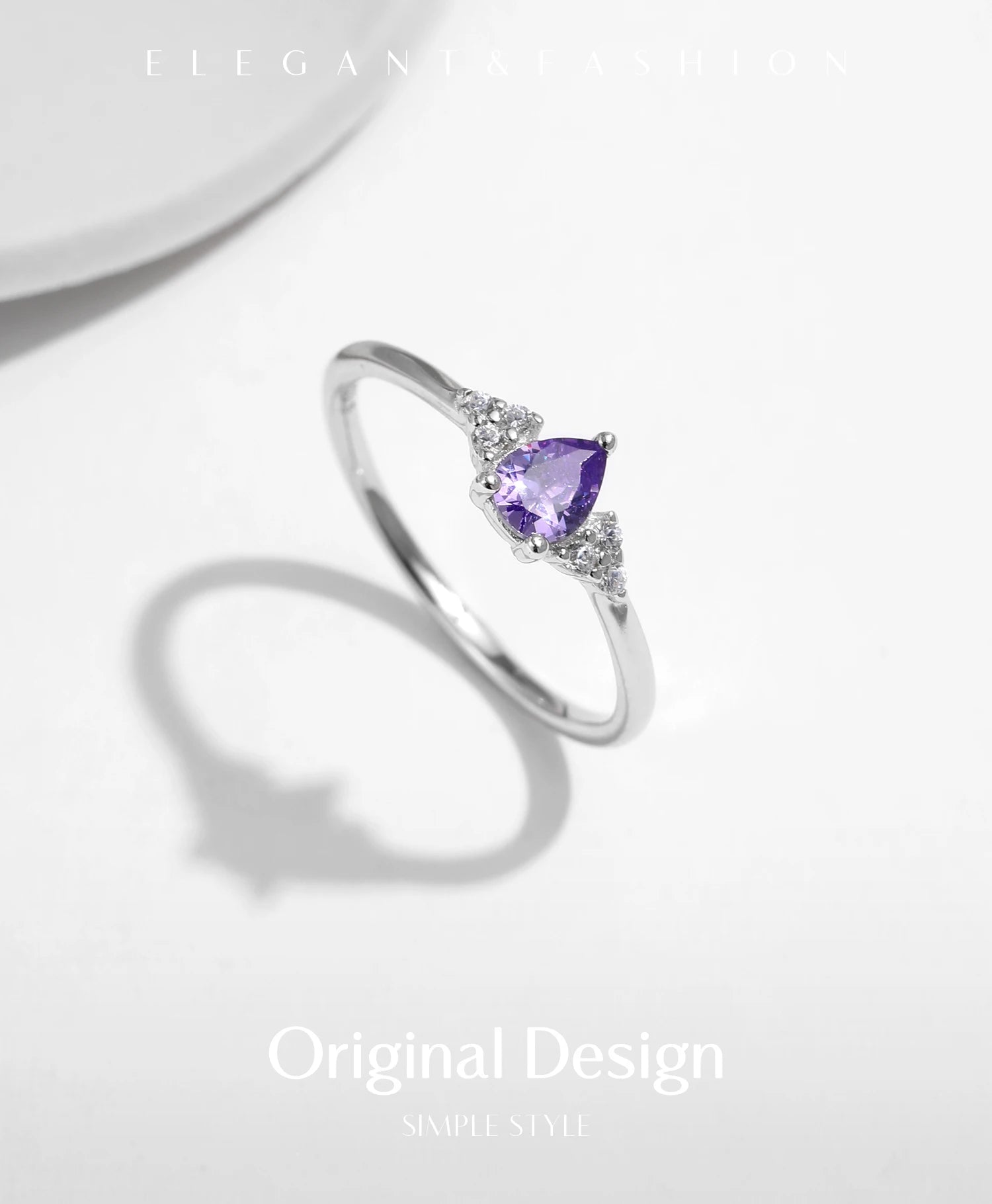MODIAN 925 Sterling Silver Water Drop Cocktail Ring Classic Prong Purple Cubic Zirconia Rings For Women Female Fine Jewelry