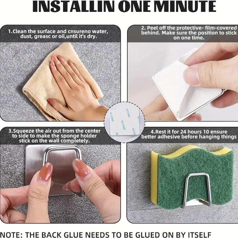 Kitchen Sponge Holder Sink Sponge Rack Stainless Steel Sponges Stand Drainer Sponges Sink Shelf for Knife Towel Holder Wall Hook