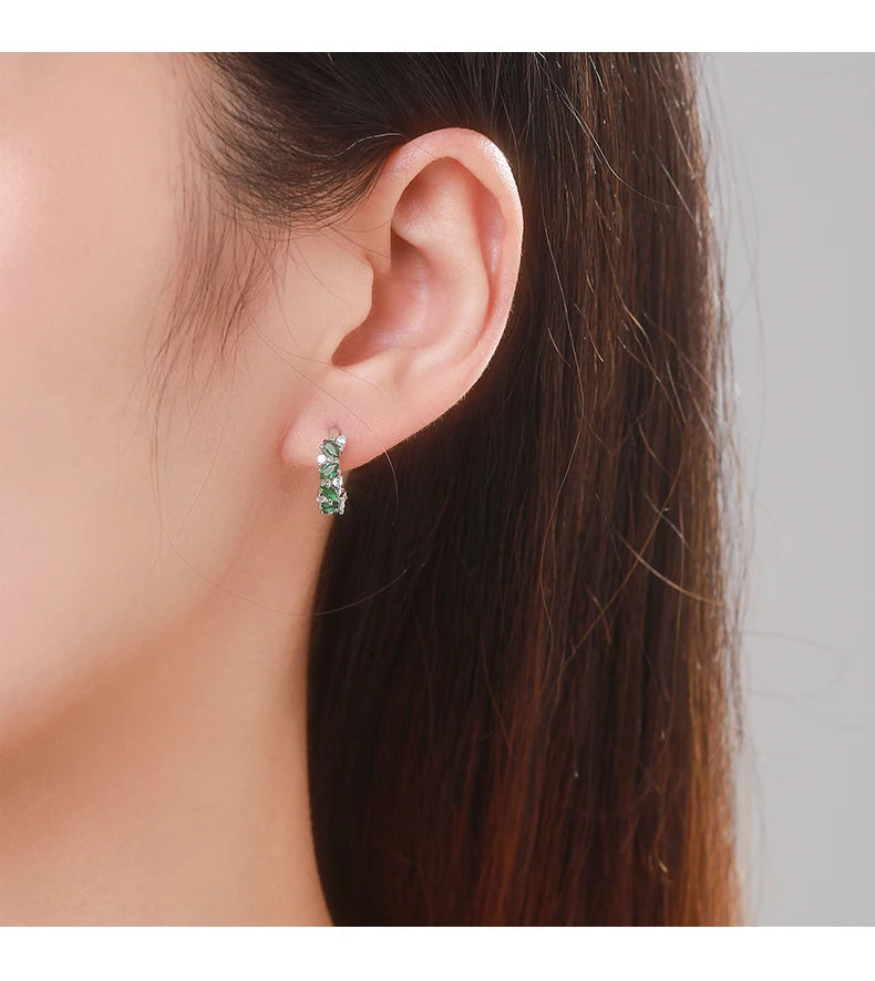 Modian 925 Sterling Silver Green And Clear Rhombus Zirconia Hoop Earrings For Women Party Simple Ear Buckles Fine Jewelry Gift