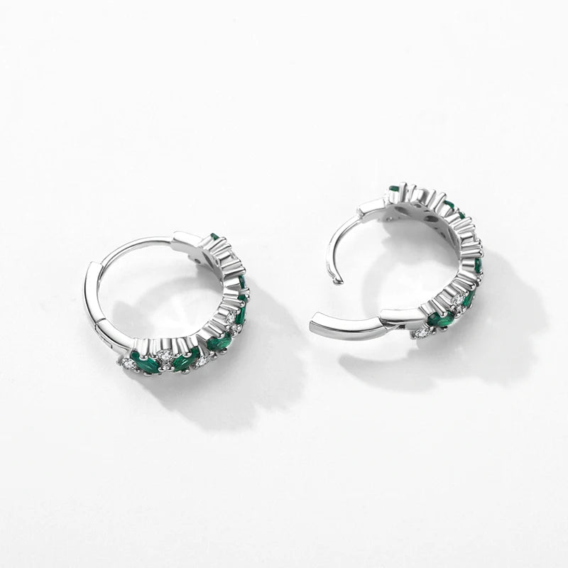 Modian 925 Sterling Silver Green And Clear Rhombus Zirconia Hoop Earrings For Women Party Simple Ear Buckles Fine Jewelry Gift