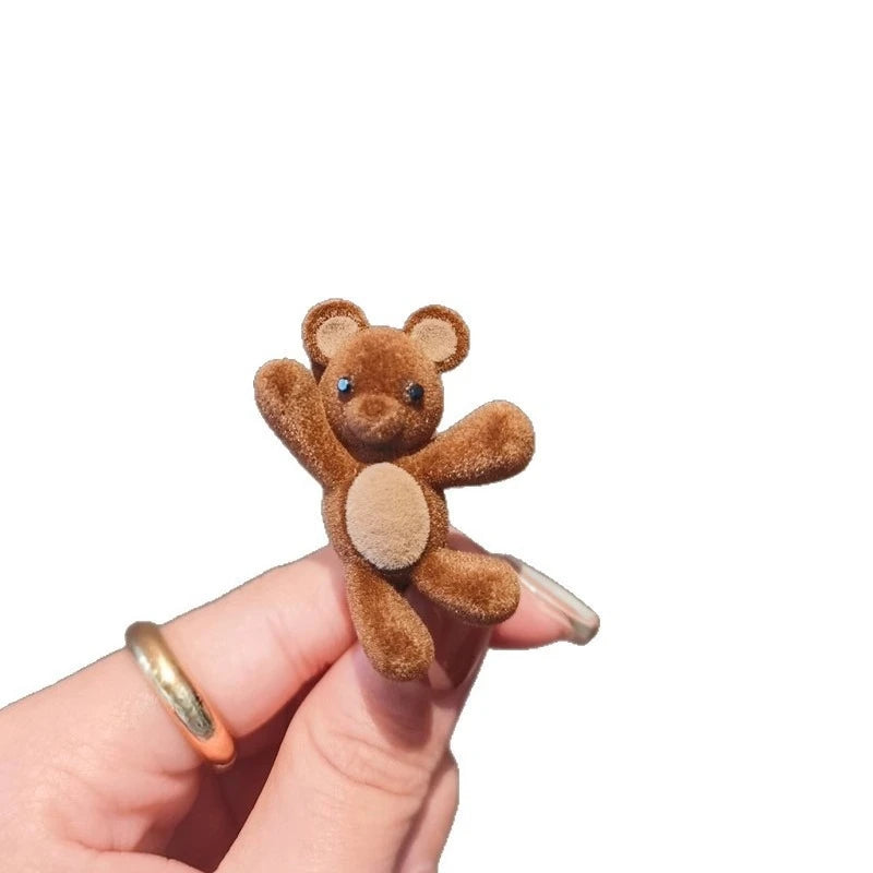 Lovely Little Bear Hair Clips for Women Flocking Bear Metal Hair Clips Korean Style New Product Headwear