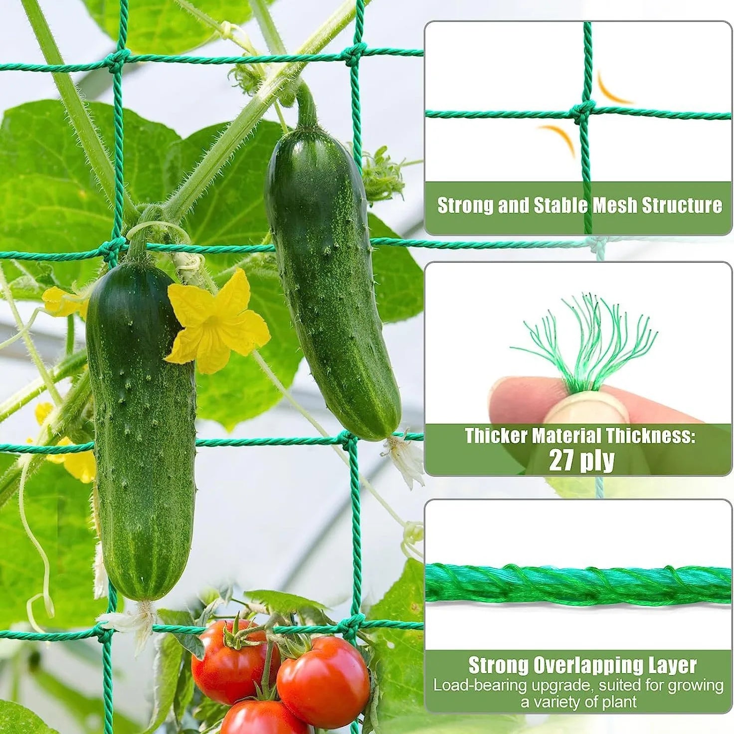 Thick Nylon Plant Trellis Strong Garden Climbing Netting Heavy Duty Mesh Net for Cucumber Tomato Grape Garden Accessories