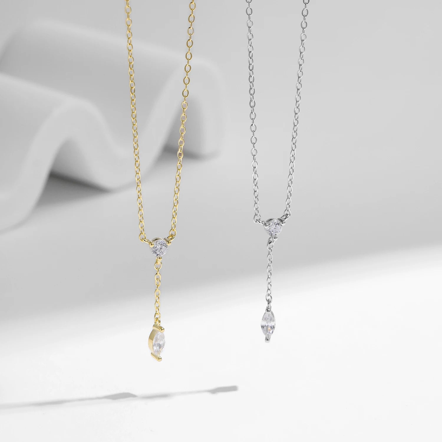 MODIAN 925 Sterling Silver Dainty Y Shape Round & Rhombic Fashion Pendant Necklace For Women Chain Necklace Trendy Jewelry Gift