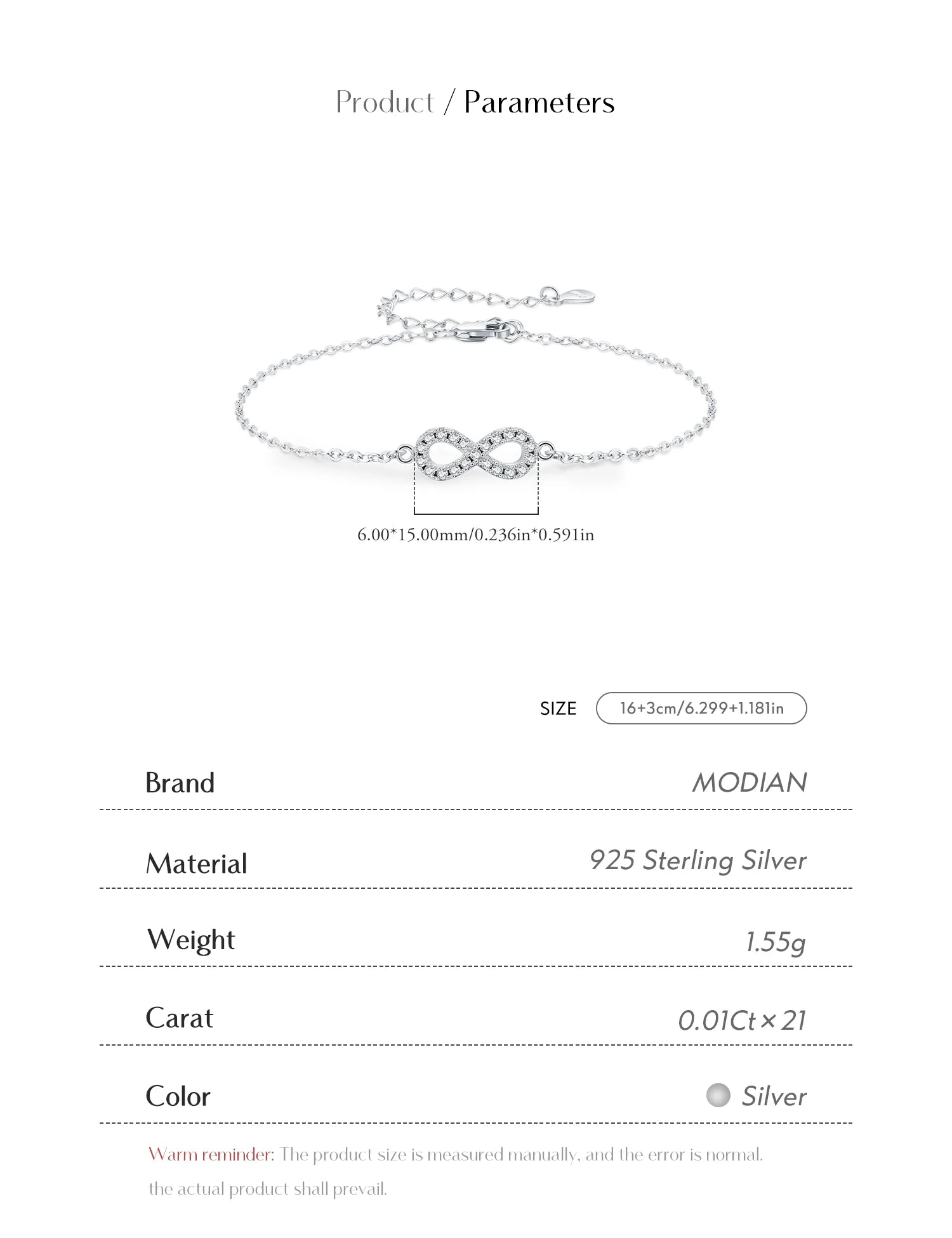 MODIAN D Color Moissanite Lab Created Diamond Bracelet 925 Sterling Silver Romantic Exquisite Infinity Love For Women Jewelry