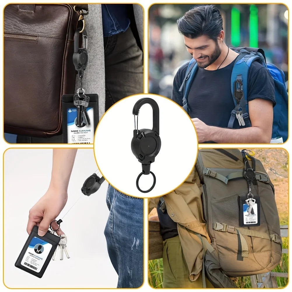 Retractable Heavy Duty Pull Reel Carabiner Key Chains Strong Steel Wire Rope Buckle Spring Key Ring Outdoor Sporty Keychain Tool