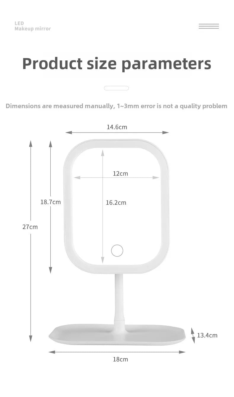 LED Vanity Mirror Intelligent Adjustable Three-color Light Vanity Mirror Desktop Fill Light Mirror One Touch Charging Model