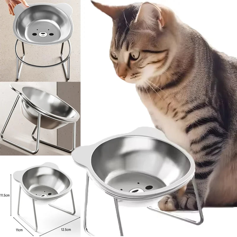 15 Degree Inclined Stainless Steel Cat Bowl Detachable Anti Overturning Elevated Cat Water Bowl Neck Protection Anti-flip