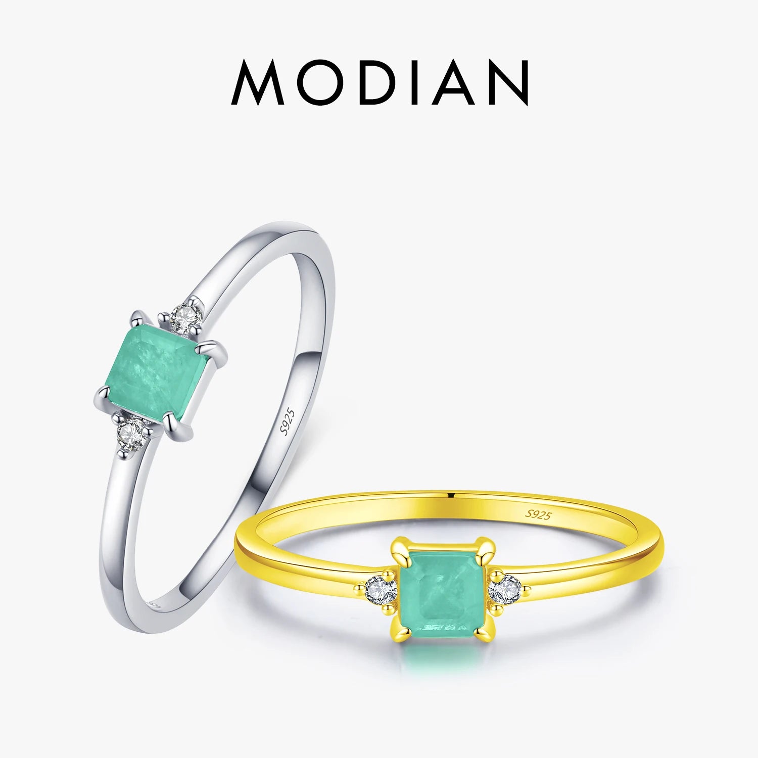 Modian New 925 Sterling Silver Fashion Emerald cut Tourmaline Finger Rings For Women Elegant Simple Paraiba Silver Fine Jewelry