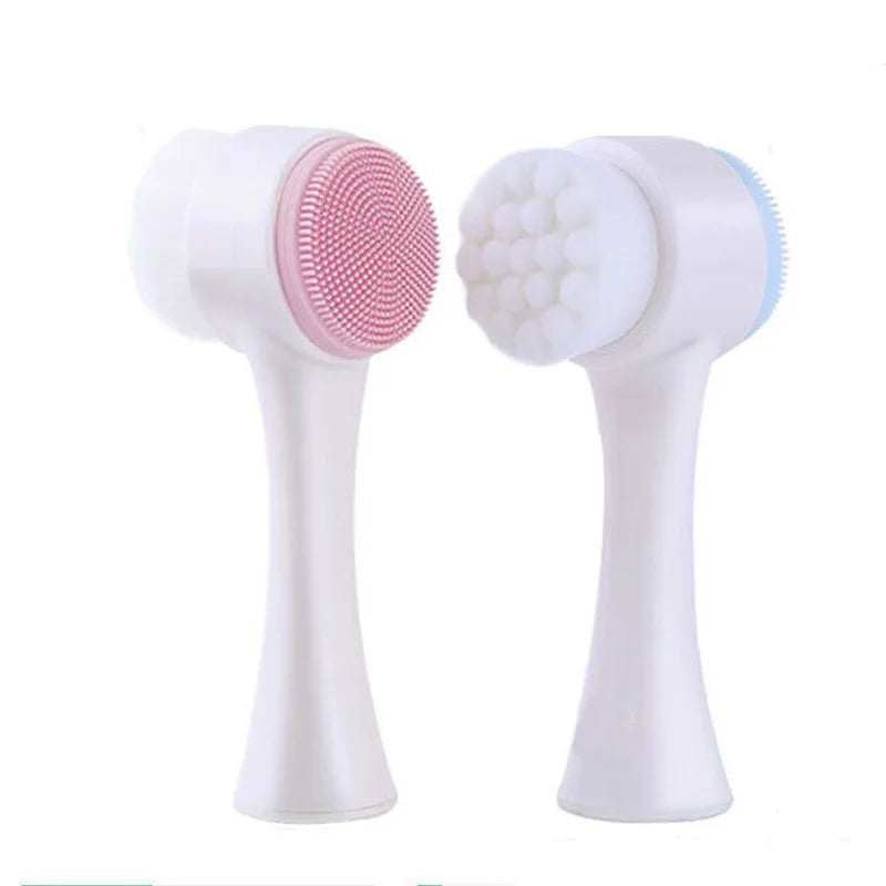 QIWU 3D Double Silicone Facial Cleansing Brush Manual Massage Facial Brush Soft Bristles Exfoliator Double Sided Face Wash Brush