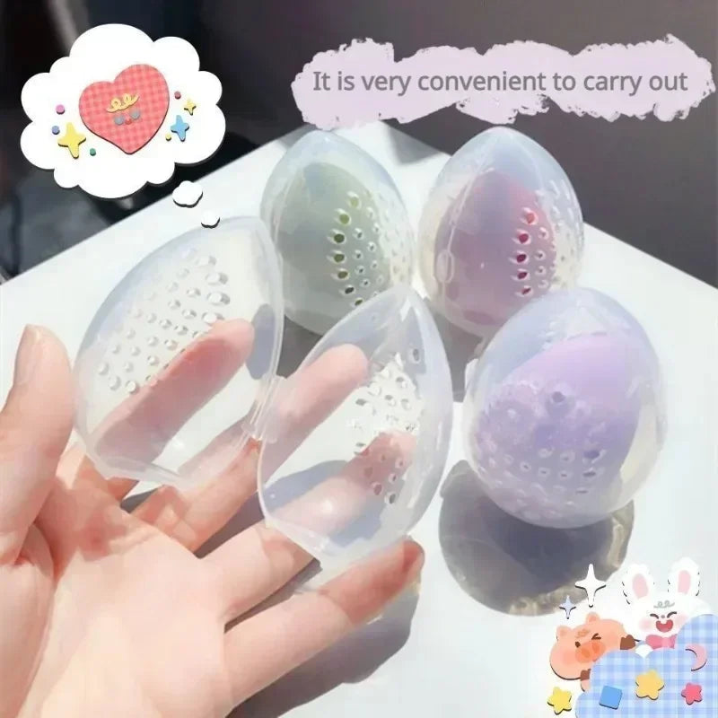Makeup Sponge Storage Case Makeup Sponge Puff Holder Stand Empty Cosmetic Egg Shaped Rack Transparent Puffs Drying Box