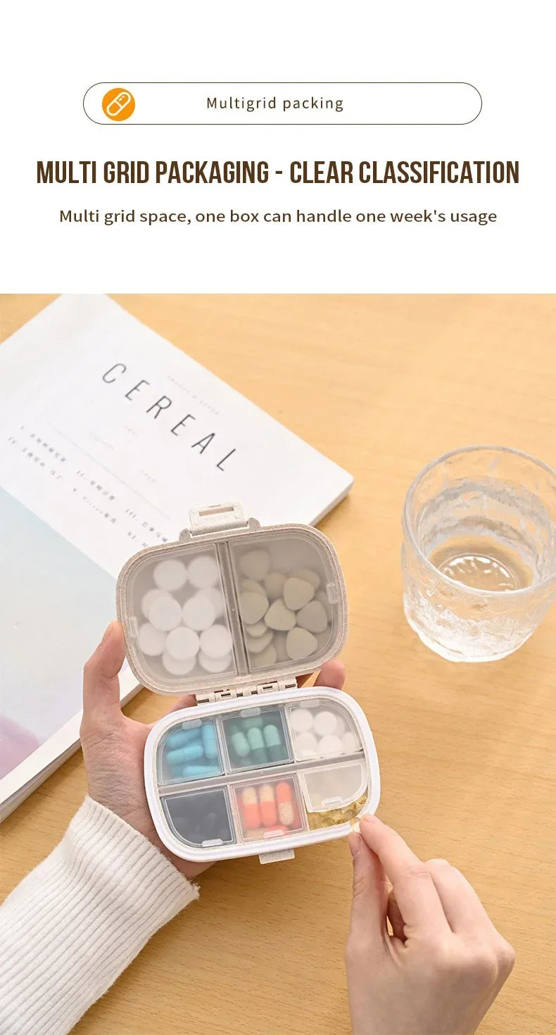 8 Grids  Pill Box With Seal Ring For Organizer Small Wheat Tablets Container Box For Tablets Straw Container For MedicinesTravel