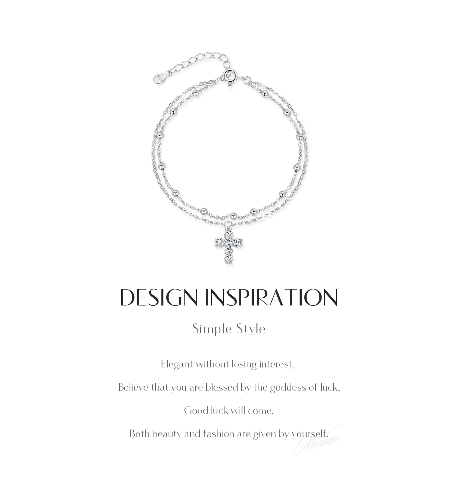 MODIAN Exquisite Cross CZ Bracelet 925 Sterling Silver Stackable Double Layer Link Chain Beads Bracelets For Women Fine Jewelry