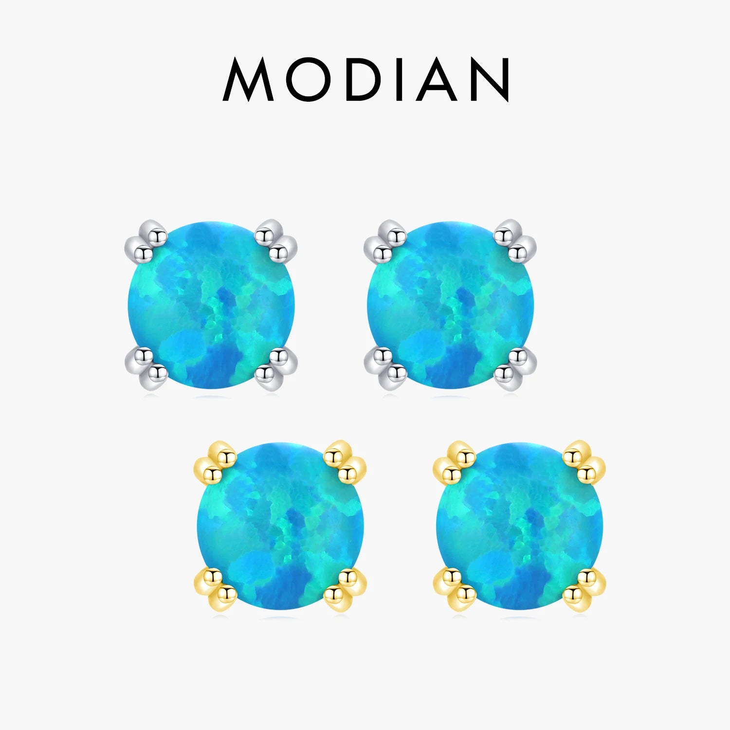MODIAN 925 Sterling Silver Fashion Stylish Natural Opal Stud Earrings For Women Girl Fine Jewelry Anniversary Gifts Accessories