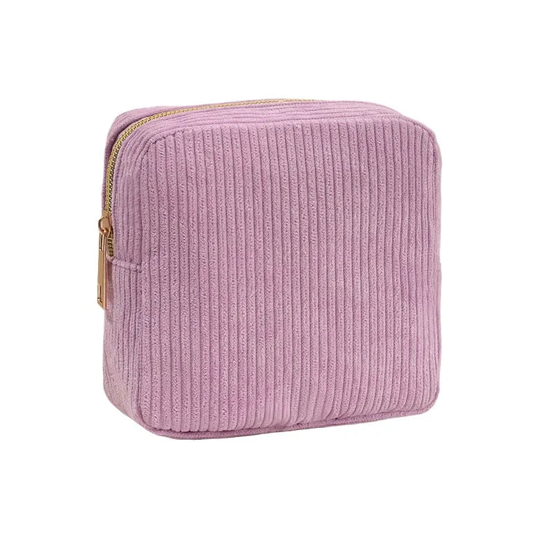 Small Makeup Bag for Purse Mini Cosmetics Bag Corduroy Cute Cosmetic Pouch for Women with Slip-in Pockets Storage Clutch